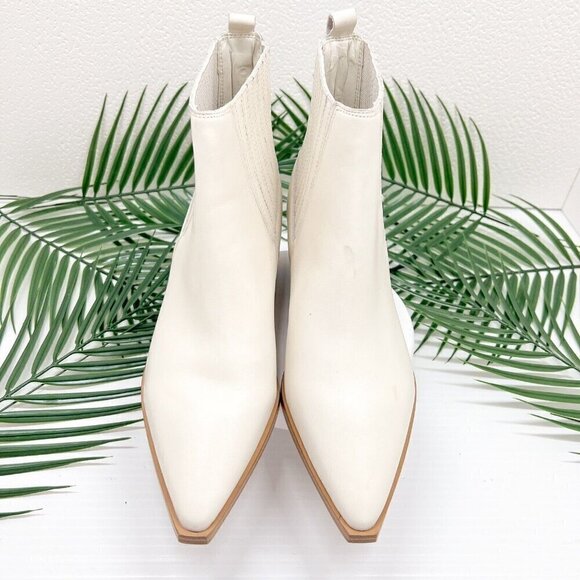 Marc Fisher Yarita White Leather Pointed Toe Low Heel Ankle Boots Size 6M - Picture 4 of 12